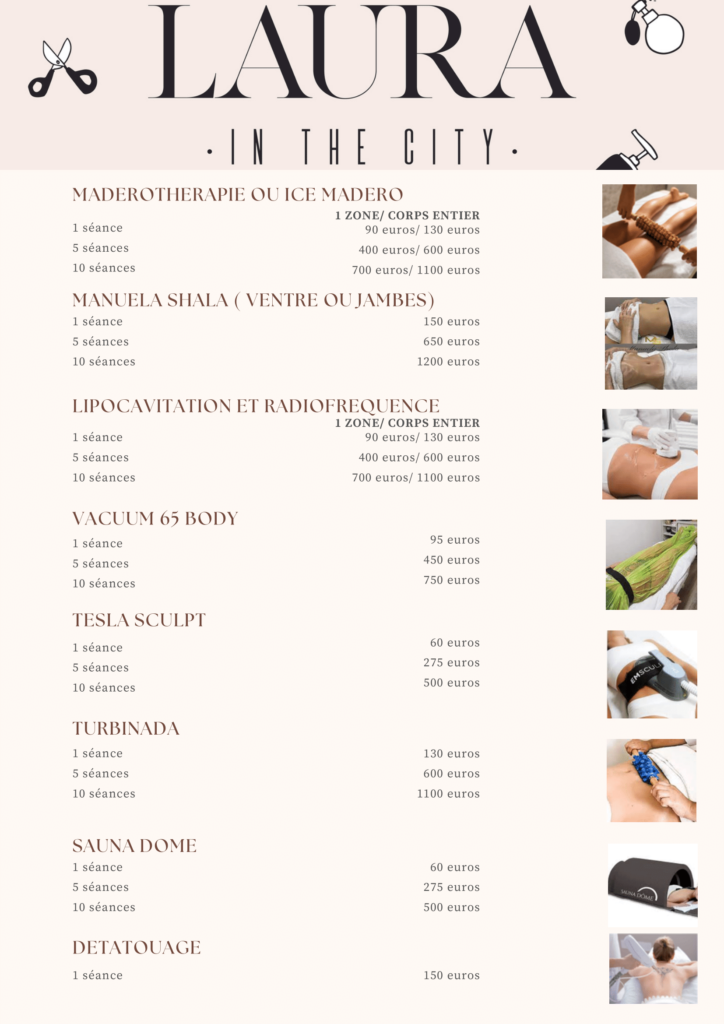Tarifs soins du corps chez Laura in the City à Luxembourg
