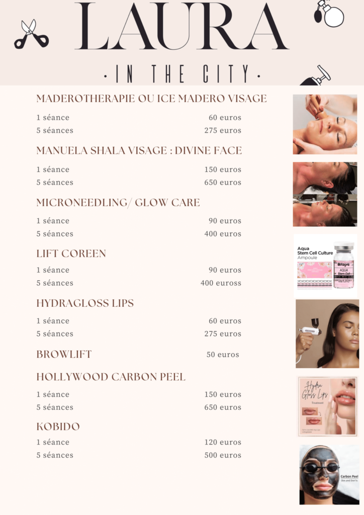 Tarifs soins visages chez Laura in the City à Luxembourg.
